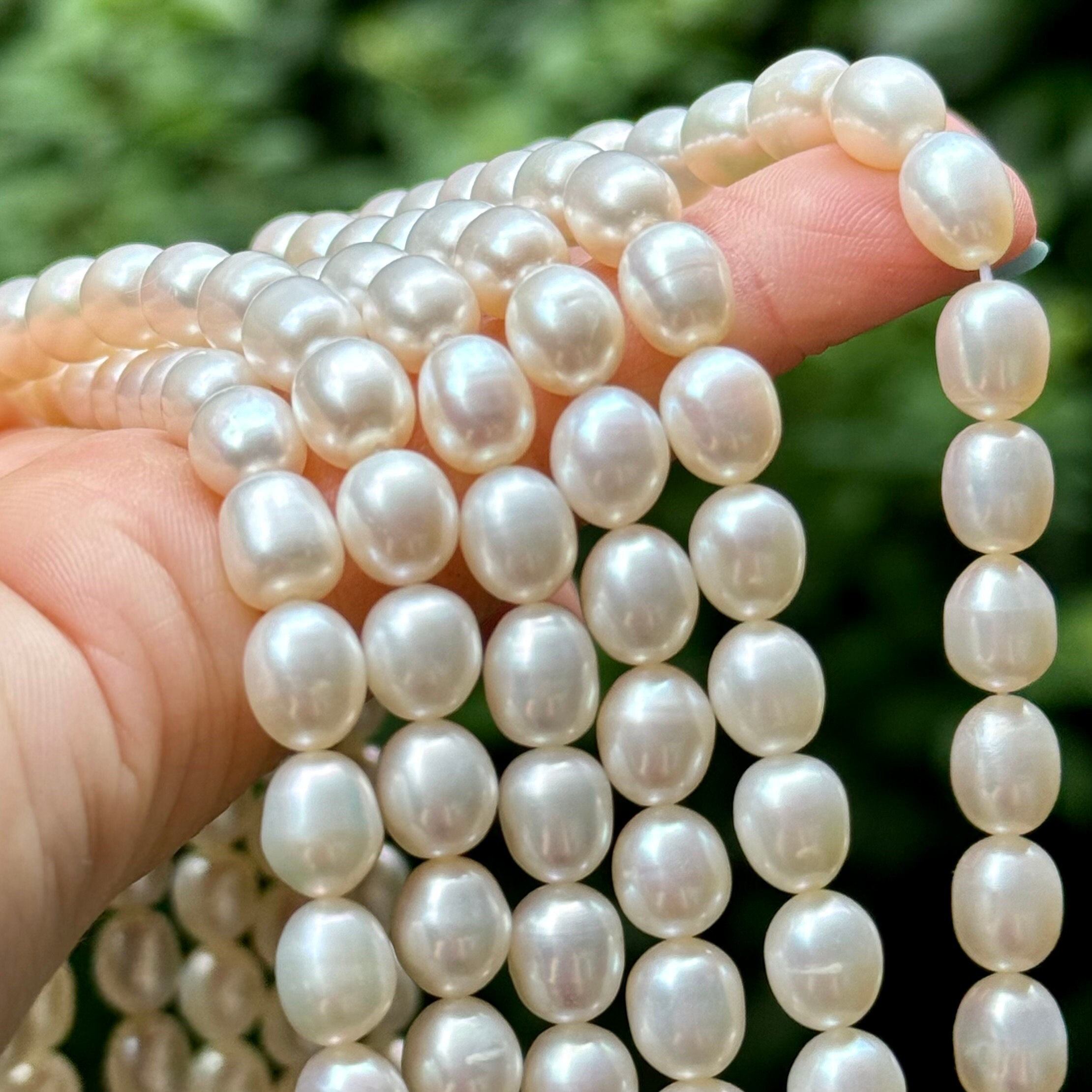 7-8mm Natural Freshwater Rice Pearl Loose Beads – White, Center-Drilled For Jewelry Making (15pc)