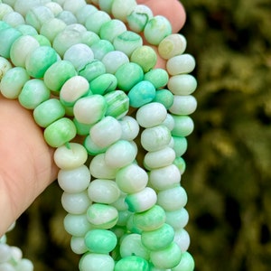 Mint Green and White Opal Rondelles, 8mm Gemstone Rondelles, Pastel Green Beads, Shaded Green Gemstone Beads for Making Jewelry, O-GO4 image 2