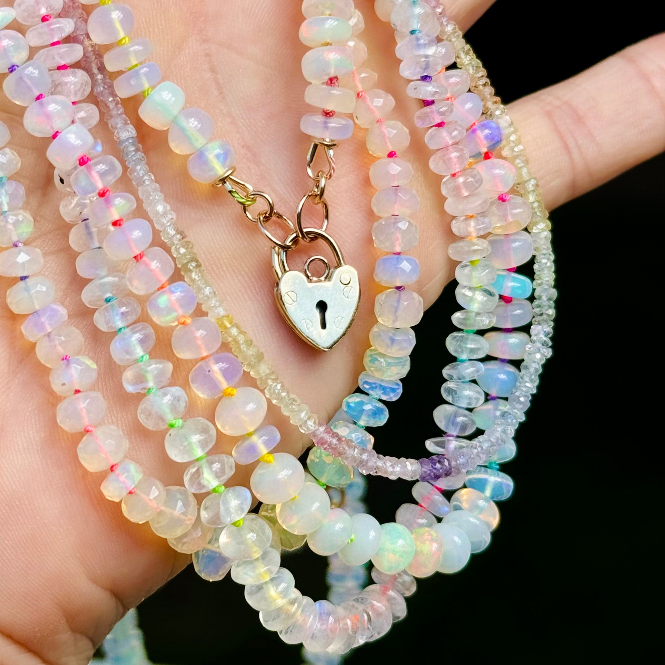 Opal Necklace, Moonstone Necklace, Jewelry Knotted on Rainbow Cord