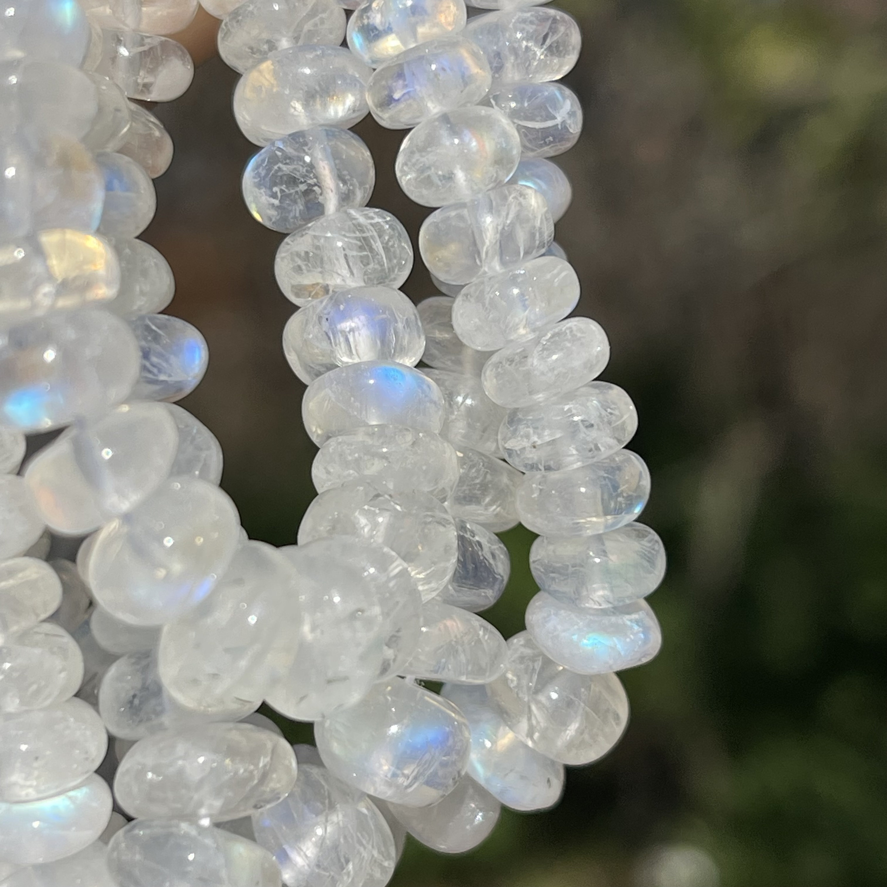 Rainbow Moonstone Rondelles, 5mm 8mm Smooth Beads, Graduated Strand of Blue Moonstone  Beads for Making Beaded Necklace or Bracelet MO8 