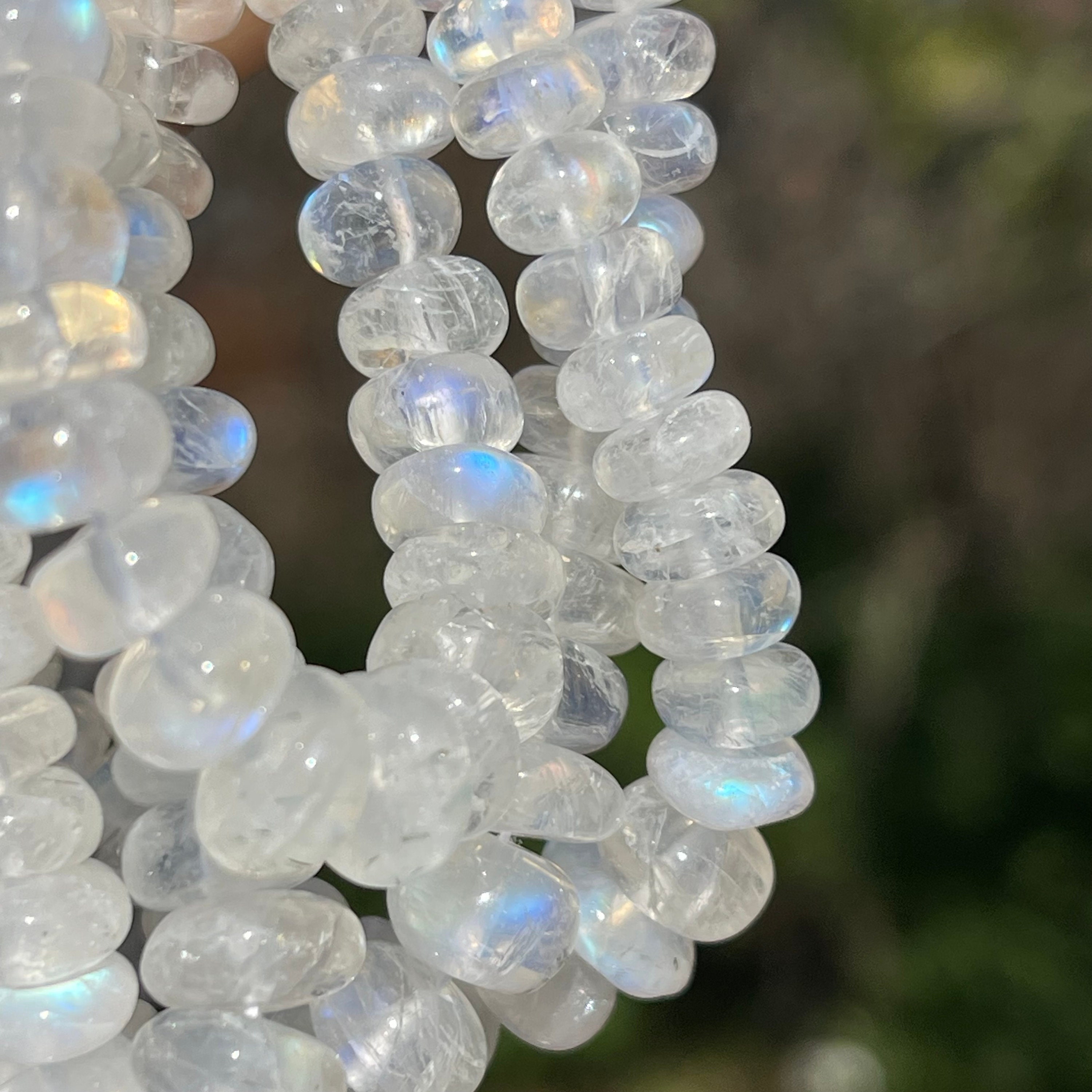 Rainbow Moonstone Rondelles, 5mm 8mm Smooth Beads, Graduated Strand of Blue Moonstone  Beads for Making Beaded Necklace or Bracelet MO8 