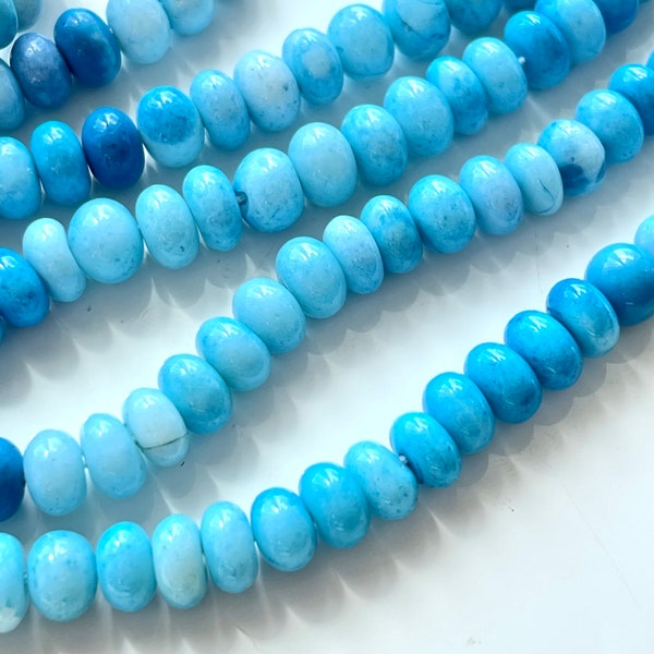 Turquoise Opal Smooth Rondelles, 5mm - 6mm Shaded Blue Beads, Semi Precious Stones, Gemstones, Supplies for Making Colorful Jewelry  O-ST1