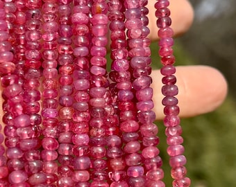 Pink and Red Spinel Beads, 3mm - 4.5mm Smooth Rondelles, Opalescent Natural Gemstone Beads, 3mm - 4mm Rondelles, Bright Pink Gems  (R-SP7)