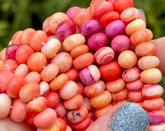 Peach Opal Rondelles, 7mm - 8mm Orange Opal Beads, Pink Opal Gemstone Rondelle Beads, Multi Color Smooth 8mm Rondelles, O-CO6