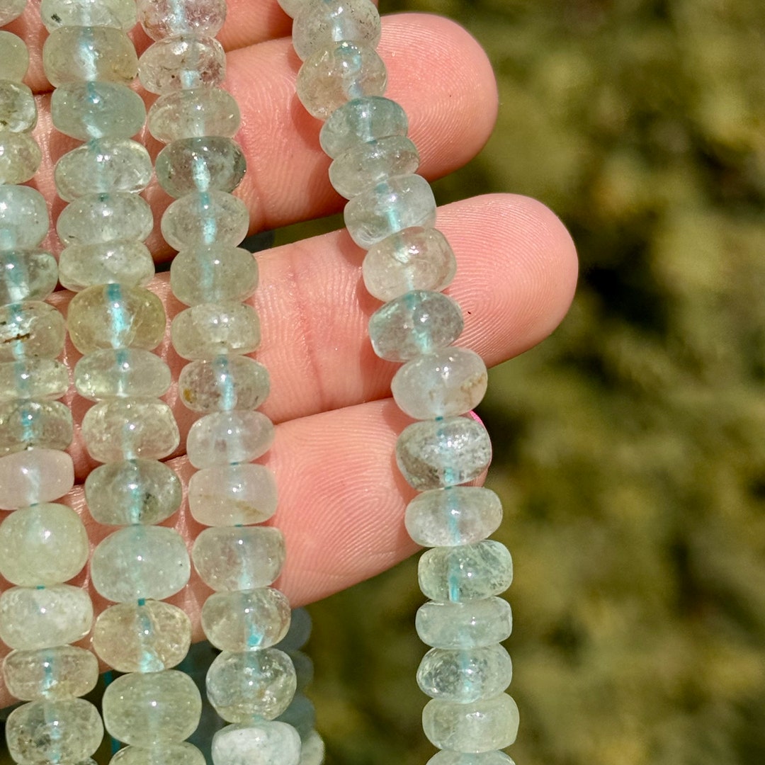 Bracciale Impilabile In Pietre Naturali Iolite E Acquamarina Muschio – Rondelle E Ovali Facetati 3-5x8mm – Lunghezza 18 Cm Con Chiusura Argentata – Fatto A Mano In India