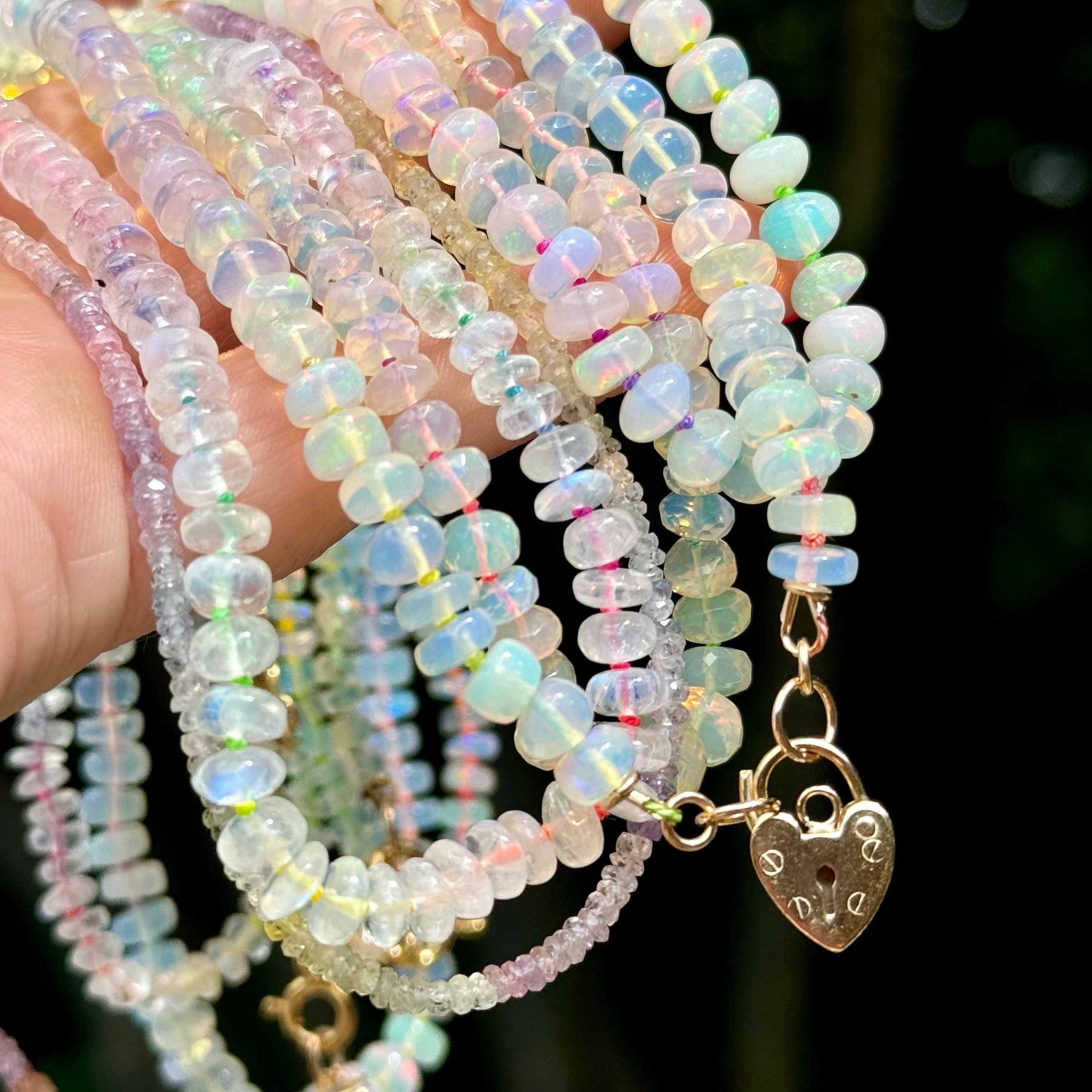 Opal Necklace, Moonstone Necklace, Jewelry Knotted on Rainbow Cord