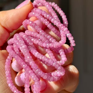 Light Pink Sapphire Beads, 2&quot; Strand of 2mm or 3mm or 4mm Natural Pink Sapphire Rondelles, Pink Gemstone Beads for Making Necklaces, PS2