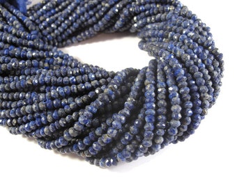 Lapis Lazuli Beads, Small Faceted Lapis Rondelles, 3mm - 3.5mm, 6.5 Inch Strand of Gemstones for Making Jewelry (R-Lap1)