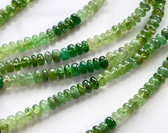 Tsavorite Garnet 4mm - 5mm Smooth Rondelles, Shaded Green Garnet Beads, Emerald Simulant, Grossular Garnet Gems for Making Necklaces (R-TS5)