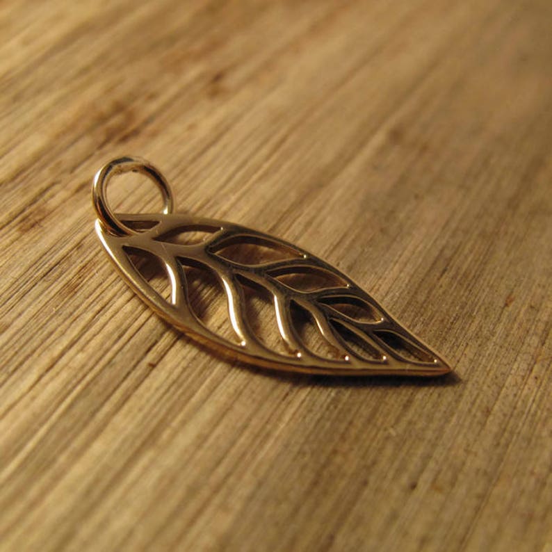 Gold Leaf Charm, Natural Bronze Openwork Leaf Pendant, Supplies for Making Jewelry, Nature Charm for Necklace or Bracelet Ch 815b image 2