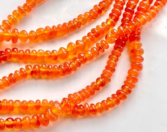 Bright Orange Carnelian Rondelles, 4mm - 5mm Smooth Beads, Bright Orange Gemstones,  Spessartite Garnet and Fire Opal Lookalike (R-CA3)