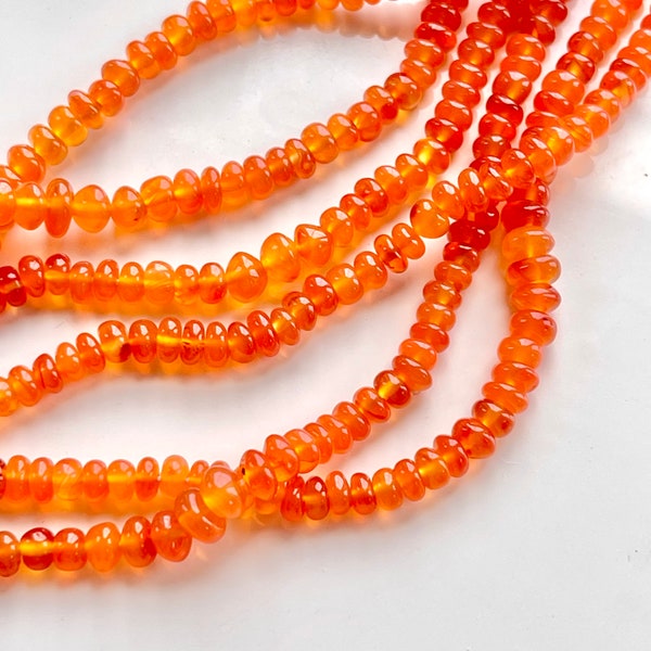 Bright Orange Carnelian Rondelles, 4mm - 5mm Smooth Beads, Bright Orange Gemstones,  Spessartite Garnet and Fire Opal Lookalike (R-CA3)