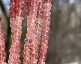 Strawberry Quartz Faceted Rondelles, 5mm - 6mm Beads, Faceted Rondelle, Natural Pink Gem, Gems for DIY Jewelry, Necklace Supply, R-STQ1