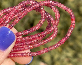 Red Sapphire Rondelles, 3mm Rondelle Bead, Pink, Orange and Padparadscha Sapphires, September Birthstone Beads (R-SA13)