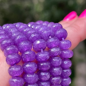 Purple Gemstone Beads, 8mm Candy Jade Rondelle Beads, Amethyst Purple Beads, 8mm Rondelle Beads, Beads with 1mm Hole, PL3