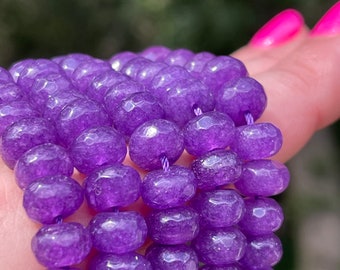 Purple Gemstone Rondelles for Size 8 GRIFFIN Silk, Dusty Lilac Quartz 8mm Faceted Gemstone Beads with 1mm Hole for Making Bracelets, PL3