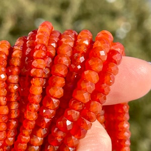 Dark Orange Carnelian 4mm - 5mm Rondelles, Orange Agate Beads, Natural Gemstones for Making Beaded Necklaces, Fire Opal Lookalike (R-CA7)