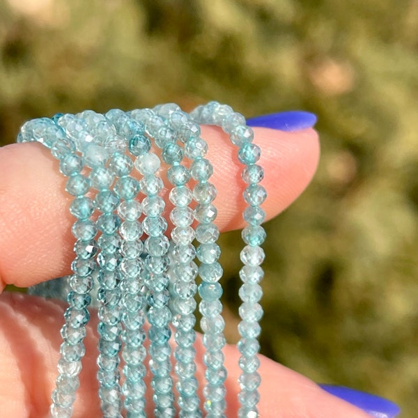 Blue Zircon Beads, 2.5mm Faceted Rondelles, AAA Gemstone Beads, Tiny Pastel Gems for Making Necklaces, Bracelets and Earrings (R-ZI8)