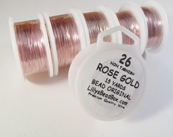 Rose Gold Plated Wire, 26 Gauge Wire, Round Wire for Wrapping Stones, Gemstone Supplies, Soft Wire, Non Tarnish