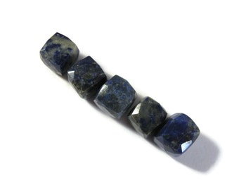 Five Lapis Beads, Beautiful Lapis Lazuli Cubes, Natural Gemstones for Making Jewelry, 7mm, 5 Stones (S-Lap1c)