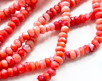 Coral and Peach Opal Rondelle Beads, 5mm - 6mm Rondelles, Fire Opal Beads, Gemstone Beads for Making Rainbow Jewelry (O-CO2)