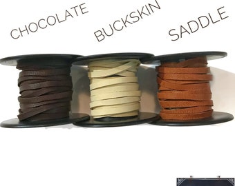 Ultra Soft Deerskin Lace, Chocolate, Buckskin OR Saddle Flat Leather Lace, 1/8 Inch Wide, 6 Feet, Cord for Wrap Bracelets and Tassels