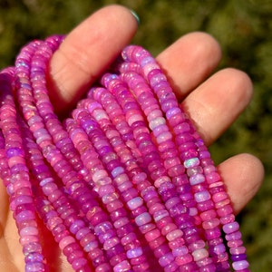 Pink Ethiopian Opal Beads, 4mm - 5mm Opal Smooth Rondelle, Hot Pink Opal Beads, 5mm Pink Opal Rondelles, October Birthstone Gems, EO19