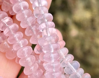 Rose Quartz Beads, 8mm Smooth Rondelles, Pink Gemstone Beads, Natural Pale Pink Gems to Make Rainbow Jewelry, 6mm Beads, 7mm Rondelles, RQ6