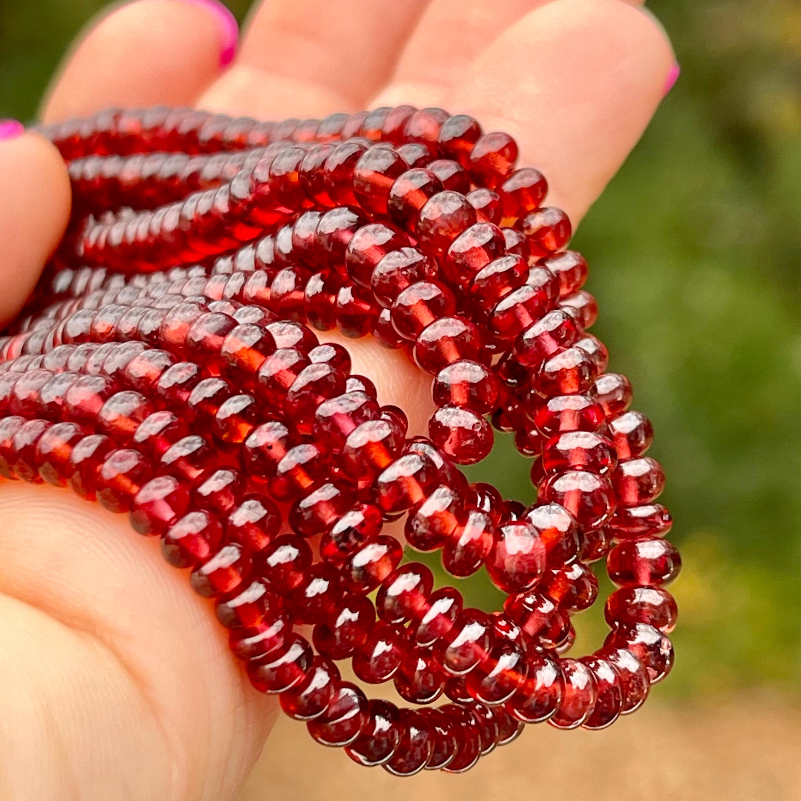 Red Garnet Beads, 3mm - 4.5mm, Graduated Bead Strand, Garnet Rondelle Beads, Smooth Rondelle Beads, Red Gemstone Beads, Natural Gems, R-GA12
