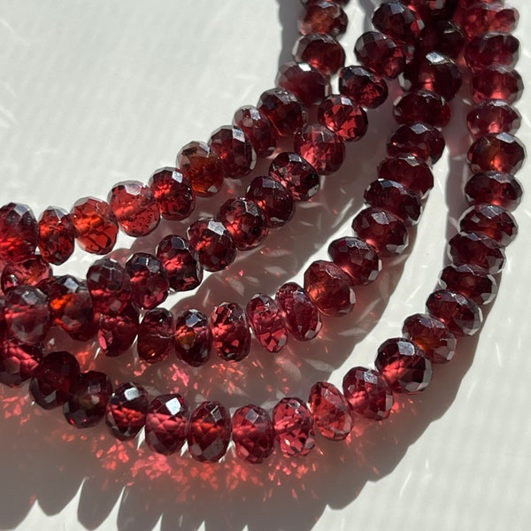 Garnet 5mm - 6mm Faceted Rondelles, Set of Ten (10) Untreated Natural Gemstone Beads, Red Bead, January Birthstone, Jewelry Supplies (R-GA5)