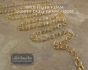 5 Feet of Thin Gold Chain, 14k Gold Filled Smooth Cable Chain, Five Feet, 1.2mm Small Gold Jewelry Chain for Jewelry (1020f)