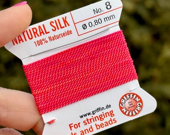 GRIFFIN Silk Cord, 'Off With Her Head' Red Bead Snob® Dye Job™, Bright Red Griffin Silk, Coral Silk Cord for Knotting, Coral Griffin Cord