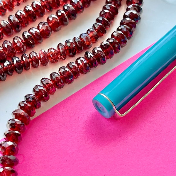 AAA Red Garnet Faceted 5mm - 6mm Rondelles, Untreated Natural Gemstone Beads, January Birthstone Beads, Red Rondelles for Rainbow Necklace