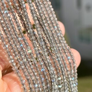 Labradorite Rondelles, 2.5mm Labradorite Beads, Tiny Labradorite Rondelles for Making Jewelry, Gray Gemstone Beads, Natural Gems (R-Lab5)