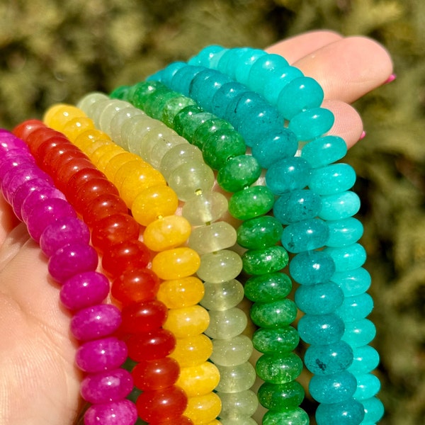 Tropical Rainbow 8mm Smooth Gemstone Rondelle to Use with Size 8 GRIFFIN Cord, Rainbow Gemstone Beads, Plain 8mm Natural Gemstone Beads