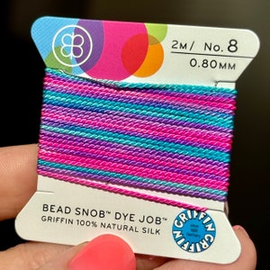 Rainbow GRIFFIN Cord, 'Kinda Nerdy', Pink Silk Cord, Purple Silk Cord, Teal Silk Cord, Multicolor Silk Thread, Bead Snob Dye Job