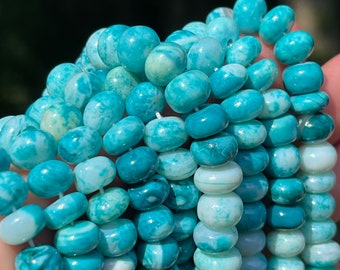 Chrysocolla Teal Opal 7mm - 8mm Smooth Rondelle Strand, Turquoise Green Natural Gemstone Beads, Shaded Gems for Making Rainbow Necklace CHR1