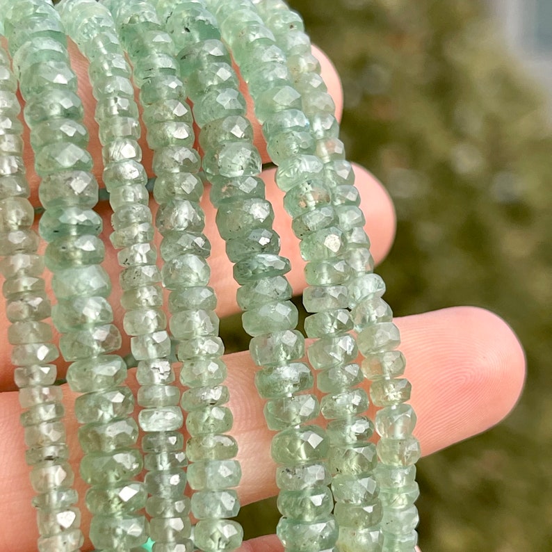 Mint Kyanite Beads, 6mm Faceted Rondelles, 4mm Jade Green Natural Gemstones, Light Green Gems for Making Beaded Jewelry, R-KYA4 image 6