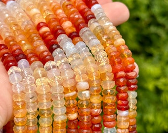 Mexican Fire Opal Beads, 6mm Fire Opal Rondelles, 5mm - 6mm Fire Opal Beads, Natural Orange and Red Gemstone Beads, Precious Opal, R-FO11