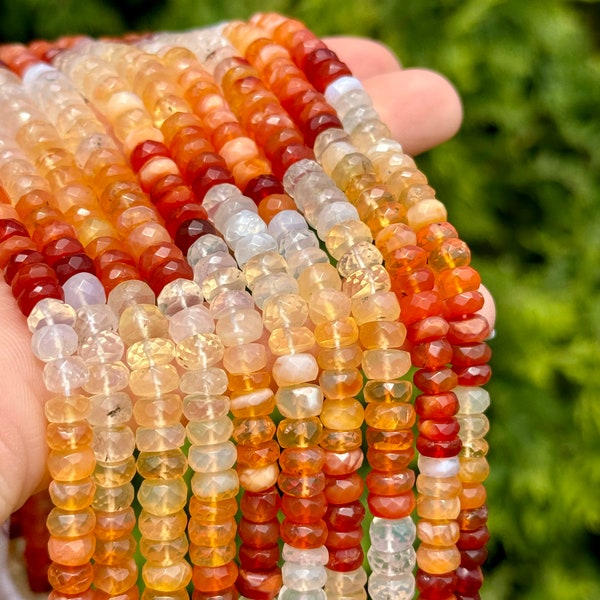 Mexican Fire Opal Beads, 6mm Fire Opal Rondelles, 5mm - 6mm Fire Opal Beads, Natural Orange and Red Gemstone Beads, Precious Opal, R-FO11