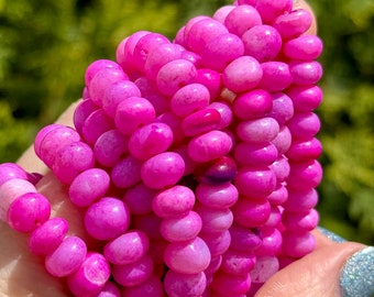 Hot Pink 8mm Rondelles, Pink Opal Smooth Rondelle Beads, Neon Pink Rondelles, Natural Gemstone Beads for Making Jewelry, 8mm Beads, HP2