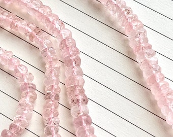 Rose Quartz Faceted Rondelles, 5mm - 7mm Beads, Faceted Gemstone Beads, Natural Pink Gems, Pastel Pink Beads for Making Jewelry, R-RQ3