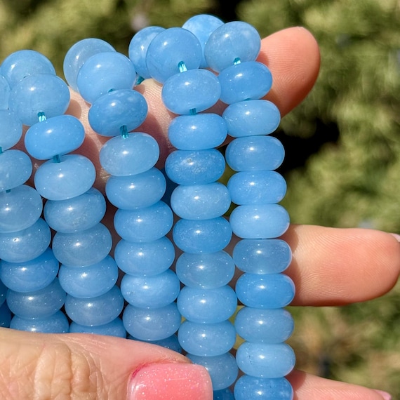 Blue Gem Beads, 10mm Beads for Jewelry Making, 10mm Blue Beads, Smooth Rondelle Gemstone, Blue Rondelle Beads, Beads with 1mm Hole, QZ56