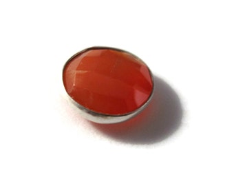 NON DRILLED Chalcedony Stone, Bezel Set Orange Gemstone, Silver Plated Bezel, Jewelry Supplies, 13mm Stone (C-Ra3a)