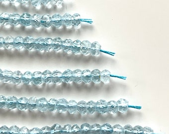 Blue Topaz Rondelles, 3mm - 4mm Beads, Sampler of (20) November Birthstone Beads, Aquamarine Blue Beads for Making Jewelry (R-TOP3)