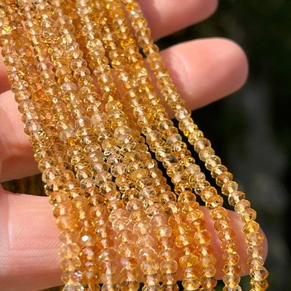 Citrine 3mm - 4mm Rondelles, Yellow Gemstones Beads, November Birthstone, Semi Precious Gem for Making Jewelry, Necklace Supplies, R-CI10-34