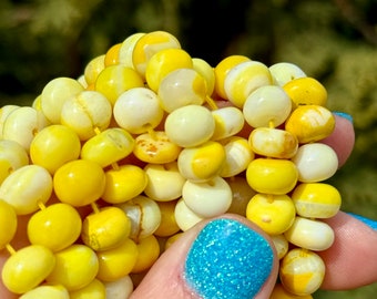 Yellow Opal Rondelles, 8mm - 8.5mm Smooth Rondelle Beads, Light Yellow Beads, 8mm Gemstone Rondelles for Making Gemstone Necklaces, R-YO4