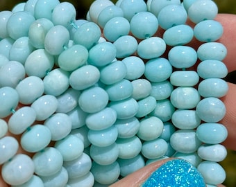 Light Blue Opal Rondelles, 7mm - 7.5mm Gemstone Beads, Peruvian Blue Opal Color Beads, Pastel Blue Beads, 7mm Opal Beads, 7mm Rondelles, BO5