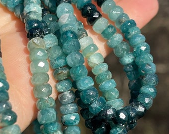 Grandidierite Beads, 6mm Faceted Rondelles, 2" Mini Strand of Shaded Teal Gemstone Beads, Blue and Green Gems for Making Necklaces,  R-GR9