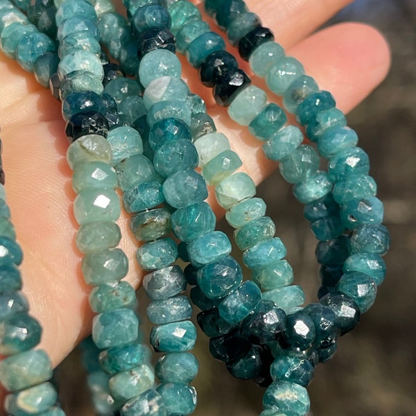 Grandidierite Beads, 6mm Faceted Rondelles, 2" Mini Strand of Shaded Teal Gemstone Beads, Blue and Green Gems for Making Necklaces,  R-GR9